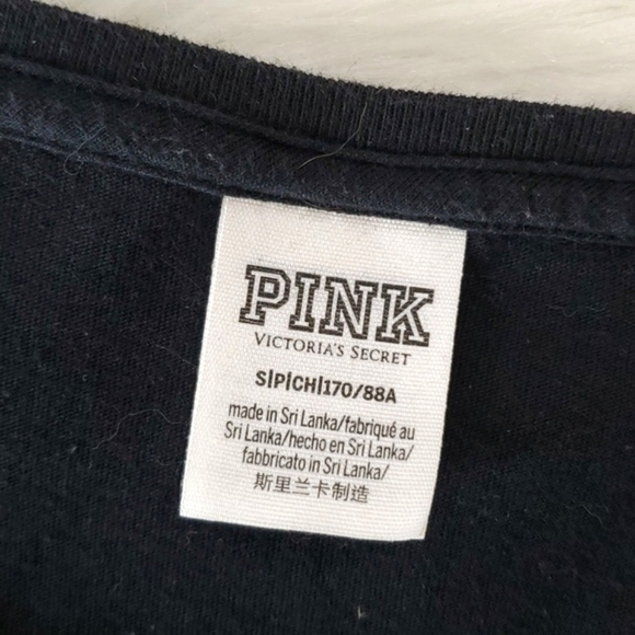 2018 Victoria's Secret PINK Sequin Rhinestone Black Red Tee Tshirt Size Small - Picture 11 of 14